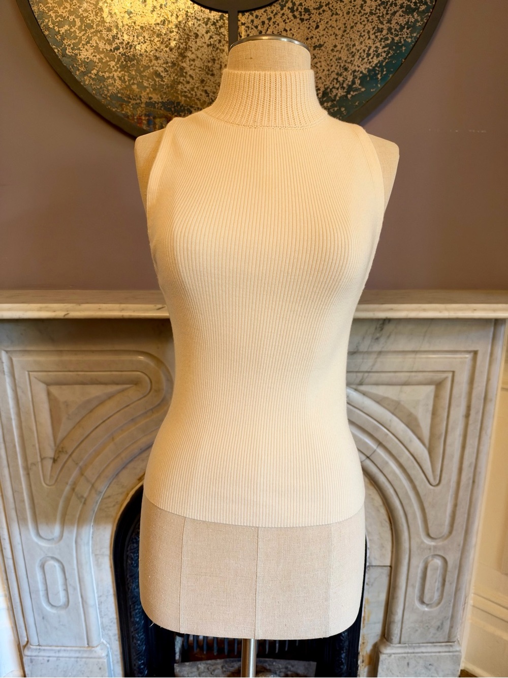 Alice + Olivia Sleeveless Ribbed Mock Neck Tank - Cream